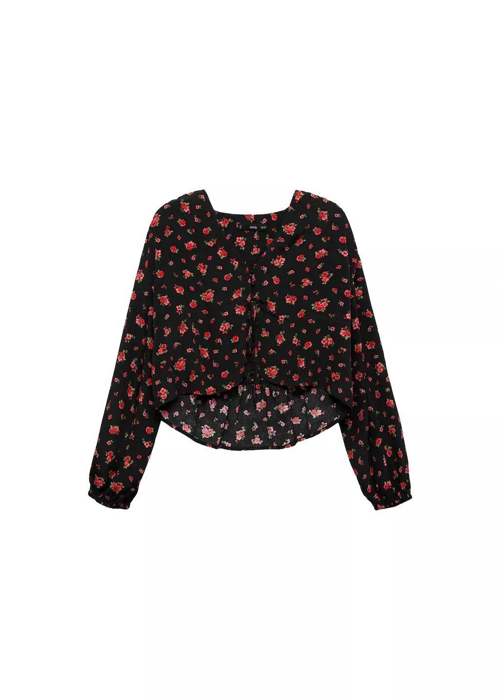 Black Ruffled Floral Blouse, , large image number 3