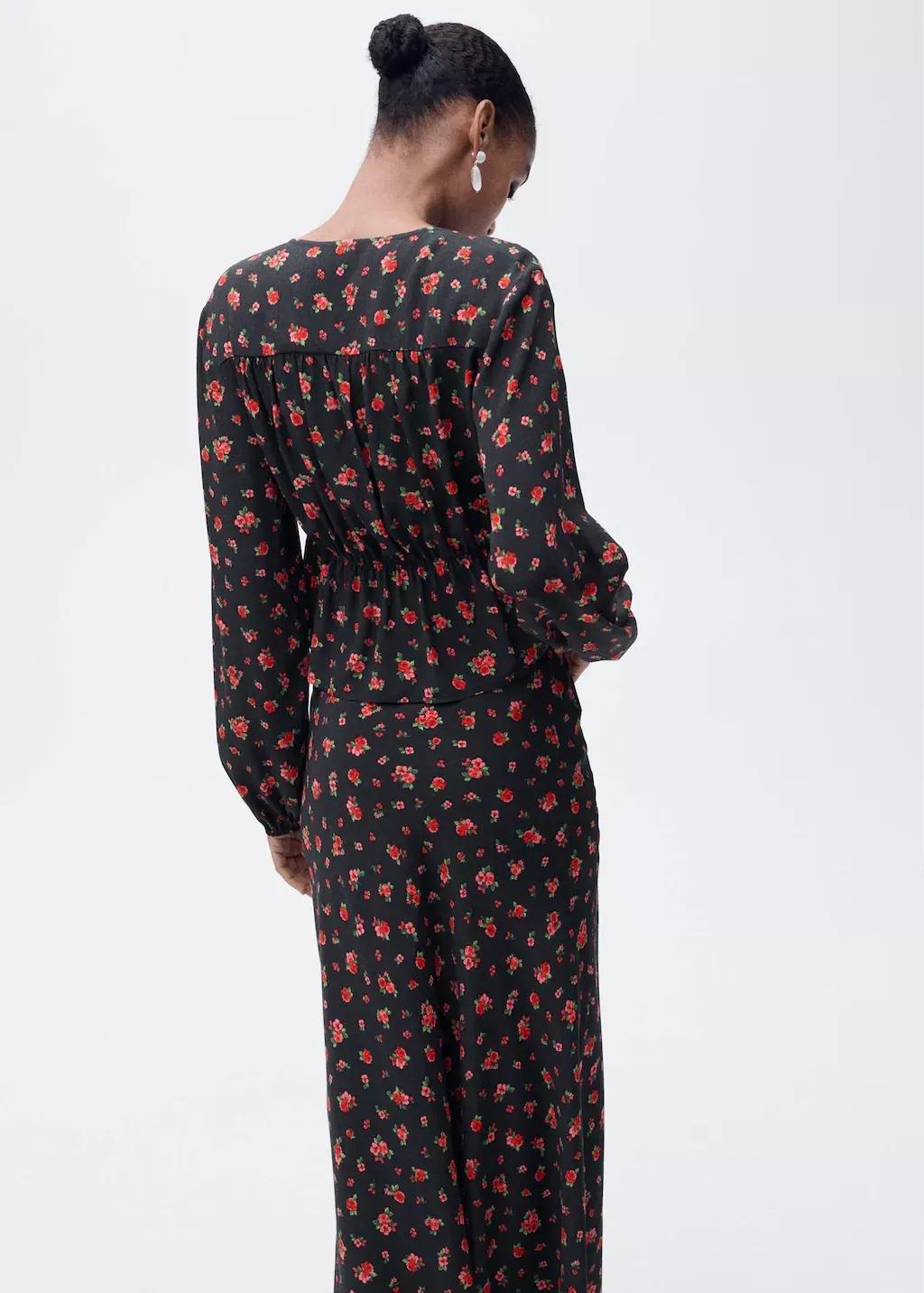 Black Ruffled Floral Blouse, , large image number 5