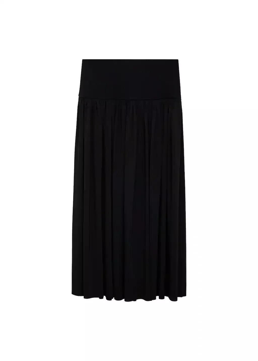 Black Long Gathered Skirt, , large image number 3