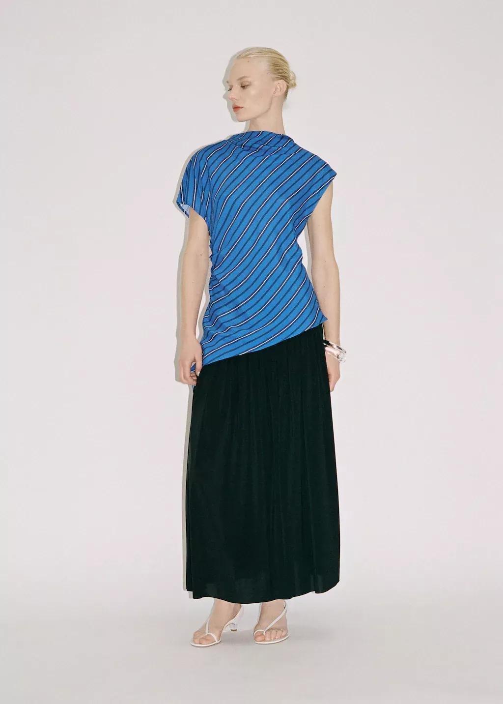 Black Long Gathered Skirt, , large image number 5