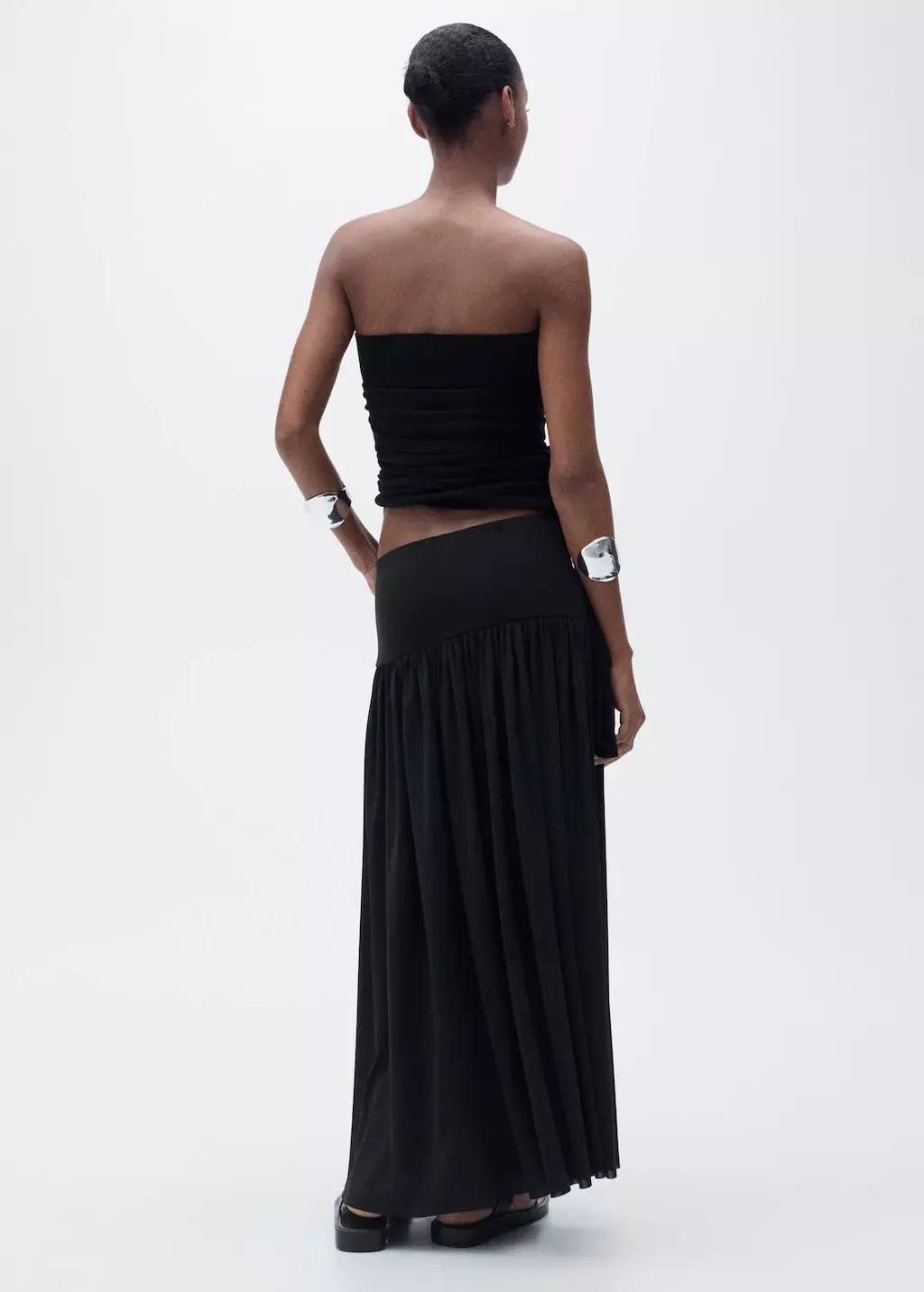 Black Long Gathered Skirt, , large image number 6