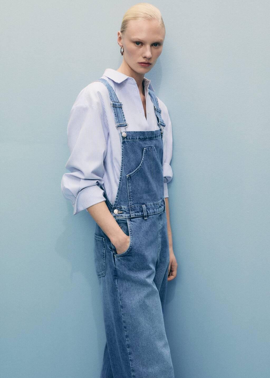 Blue Straight Denim Dungarees, , large image number 0