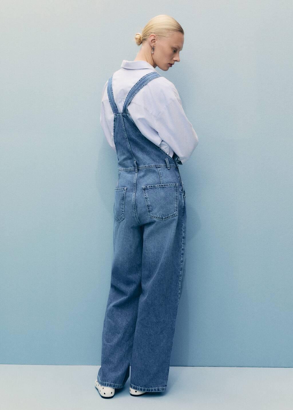 Blue Straight Denim Dungarees, , large image number 6