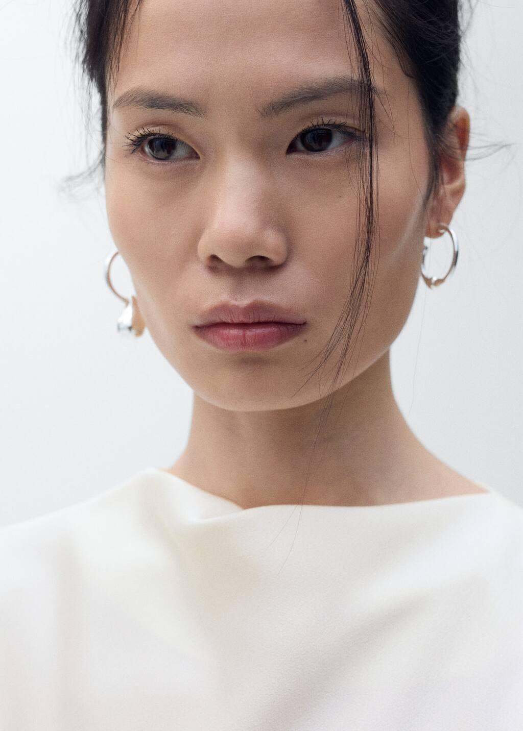 White Satin Blouse With Draped Neck, , large image number 1