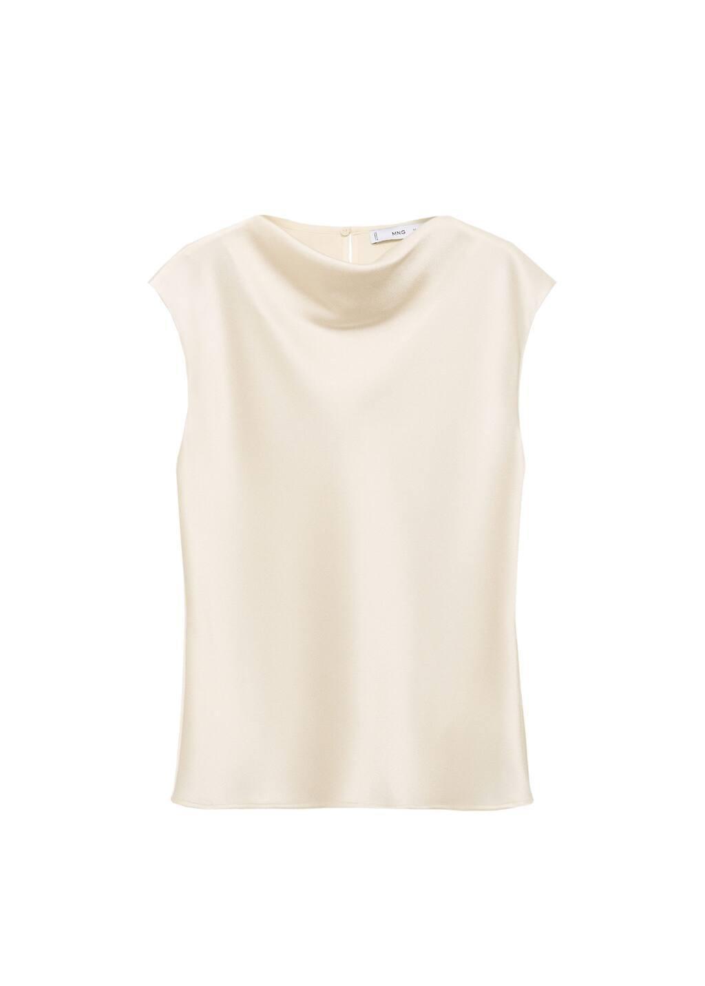 White Satin Blouse With Draped Neck, , large image number 2