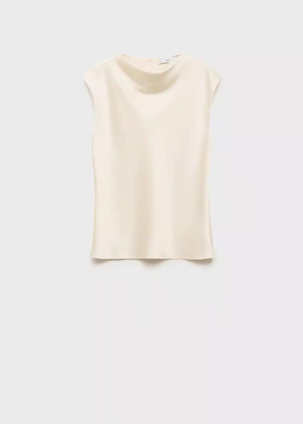 White Satin Blouse With Draped Neck, , large image number 4