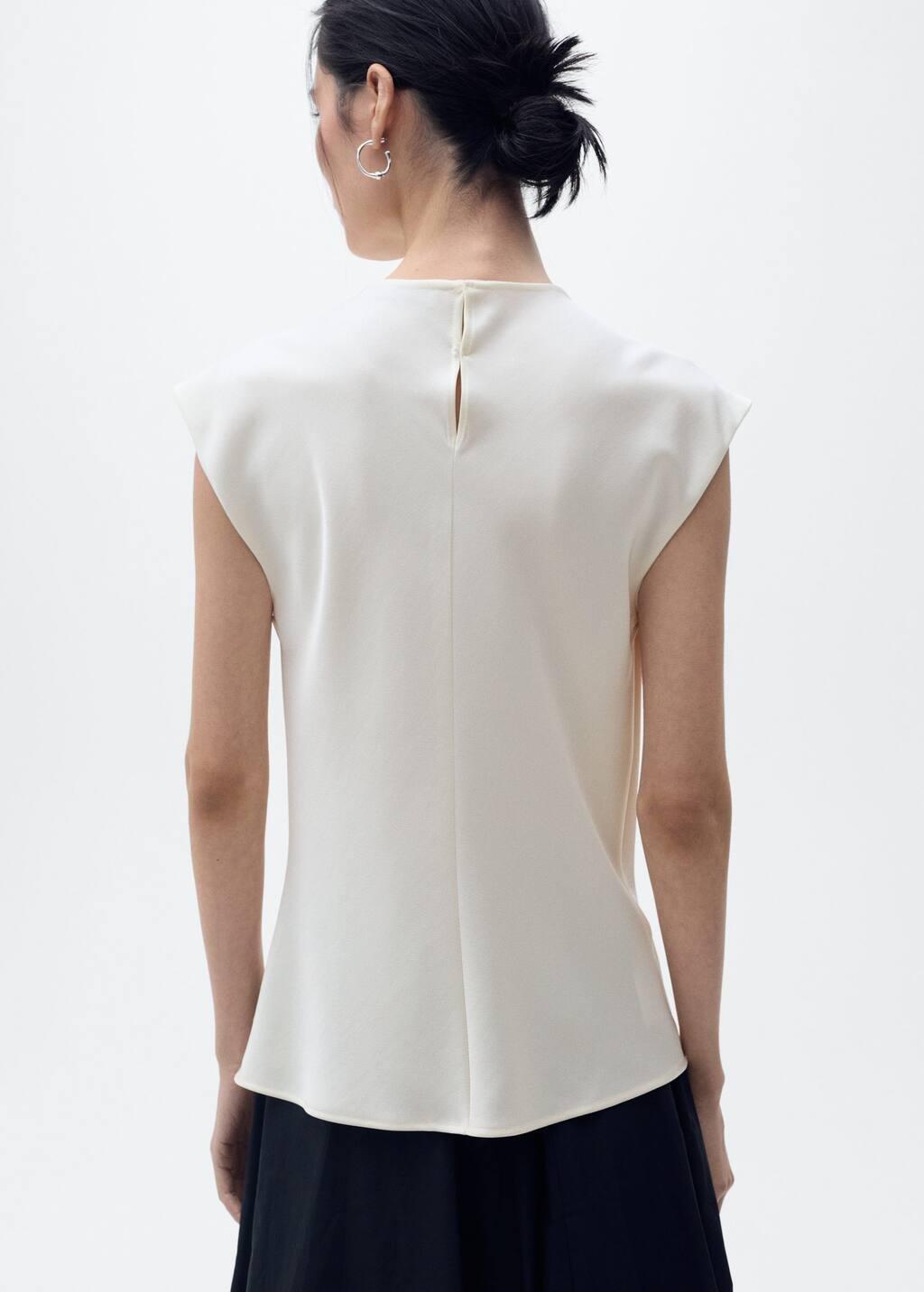 White Satin Blouse With Draped Neck, , large image number 5