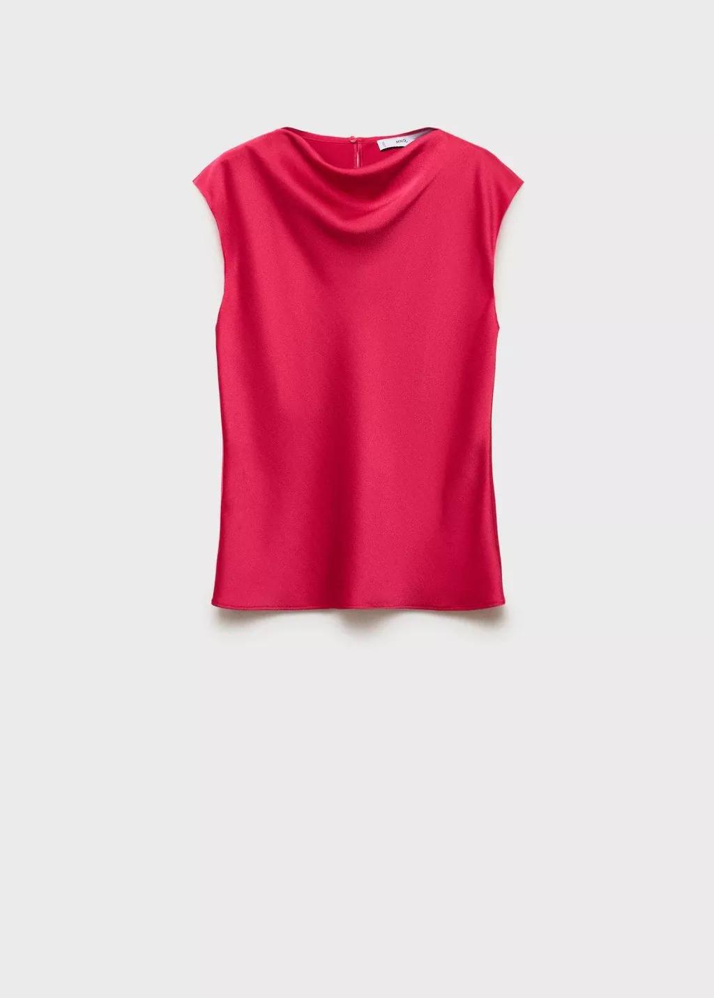 Red Satin Blouse With Draped Neck, , large image number 3