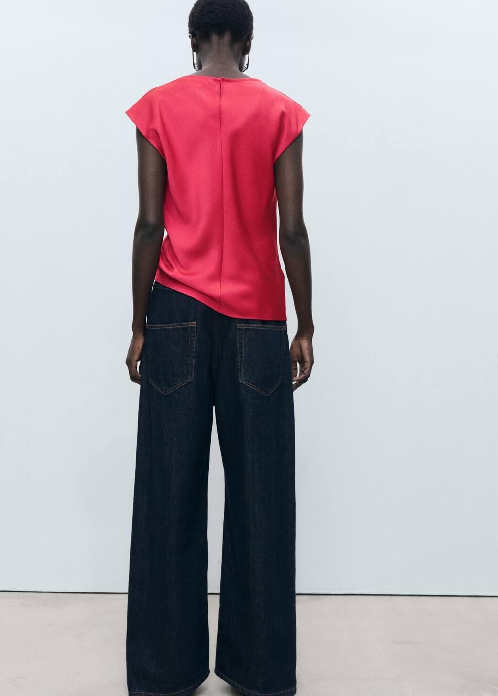 Red Satin Blouse With Draped Neck, , large image number 5