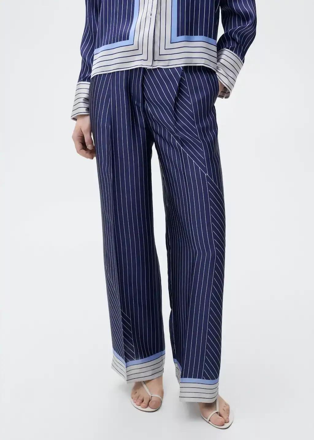 MEDIUM BLUE Satin trousers with combined stripes, , large image number 0