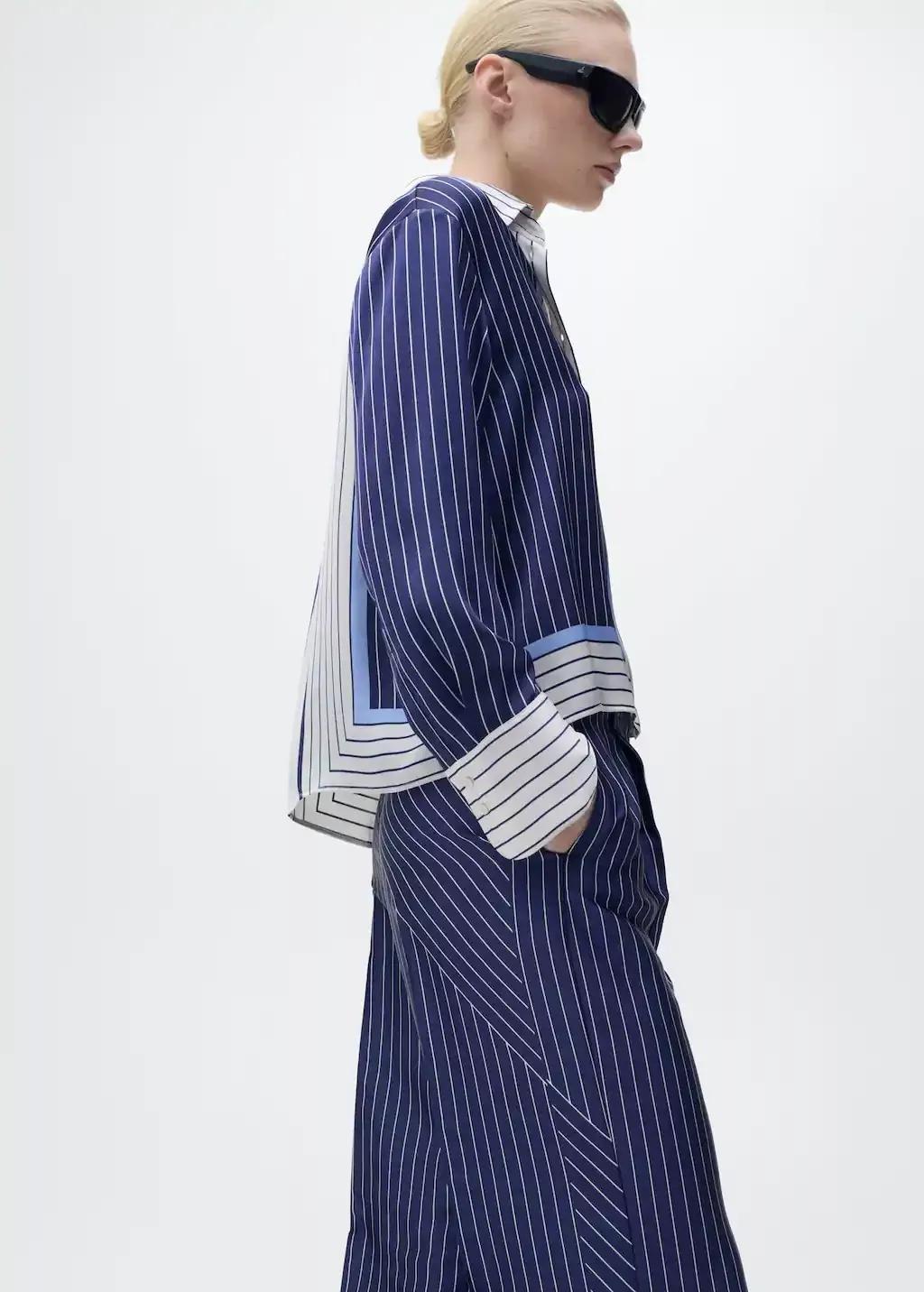 MEDIUM BLUE Satin trousers with combined stripes, , large image number 1