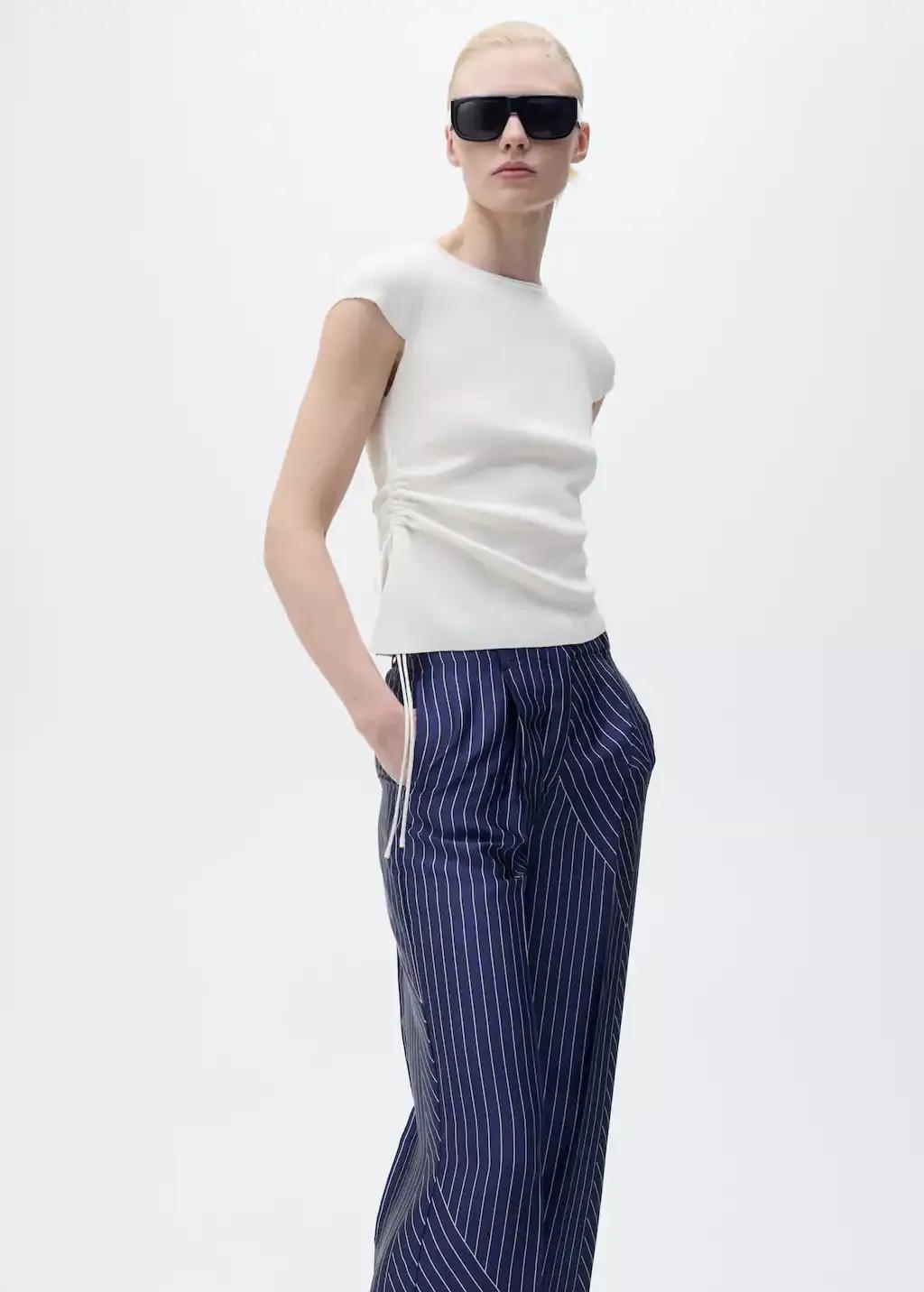 MEDIUM BLUE Satin trousers with combined stripes, , large image number 2