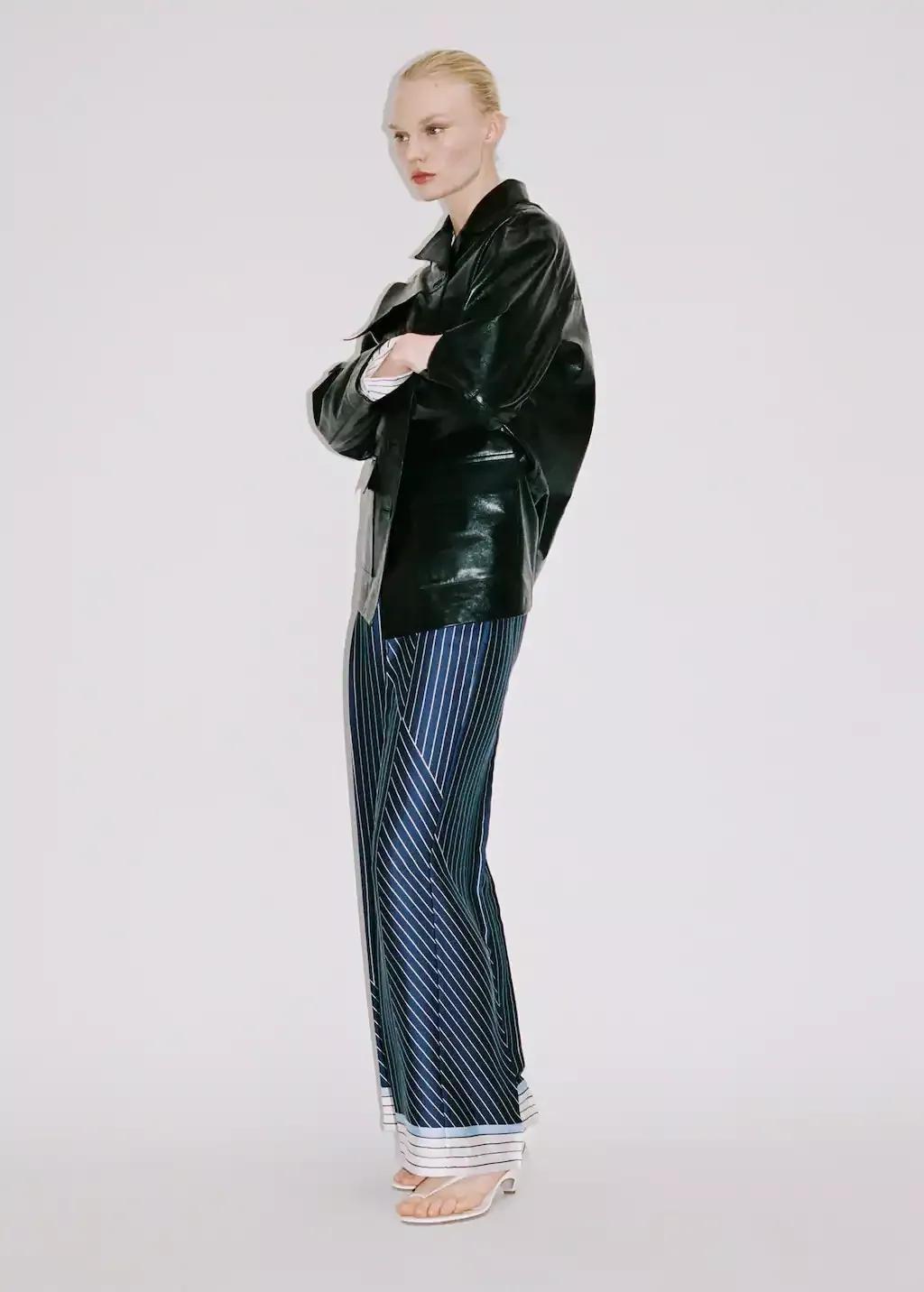 MEDIUM BLUE Satin trousers with combined stripes, , large image number 6