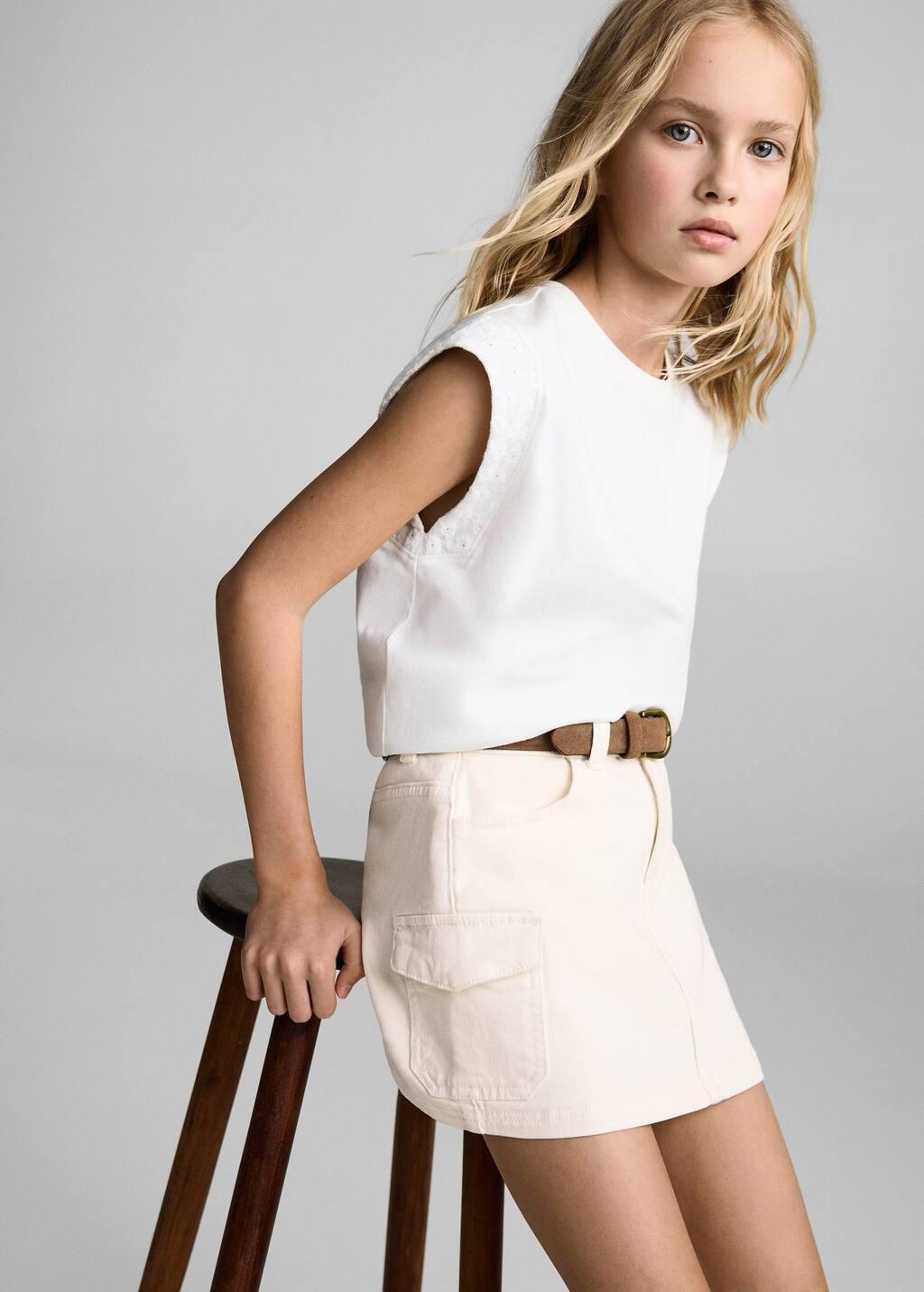 Beige Denim Cargo Skirt, Kids Girl, , large image number 1