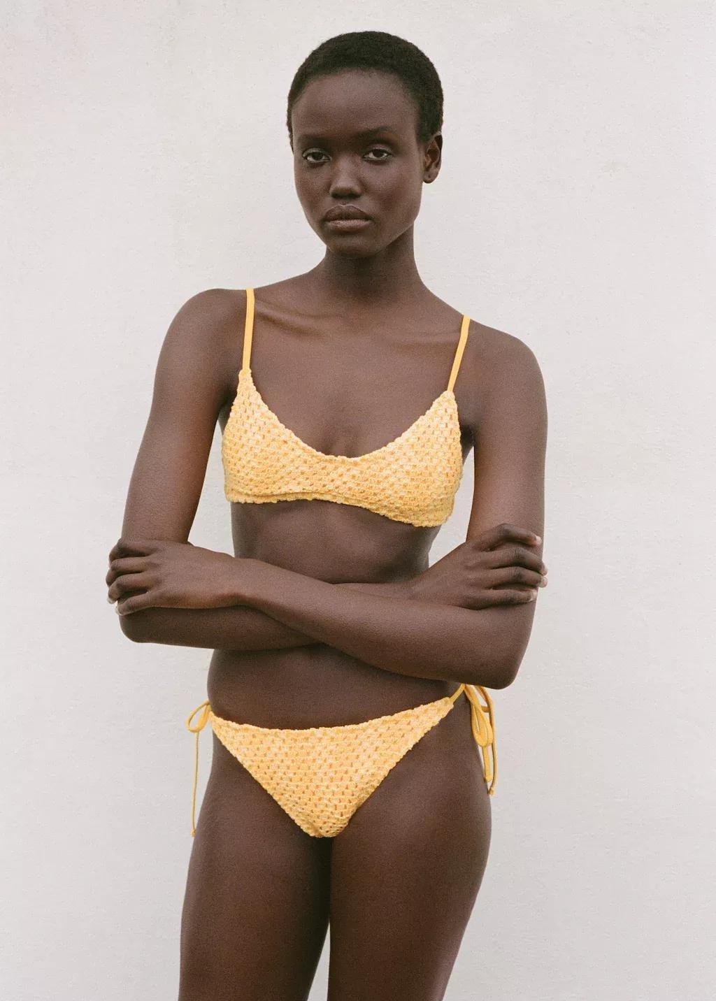 YELLOW Crochet bikini top, , large image number 1