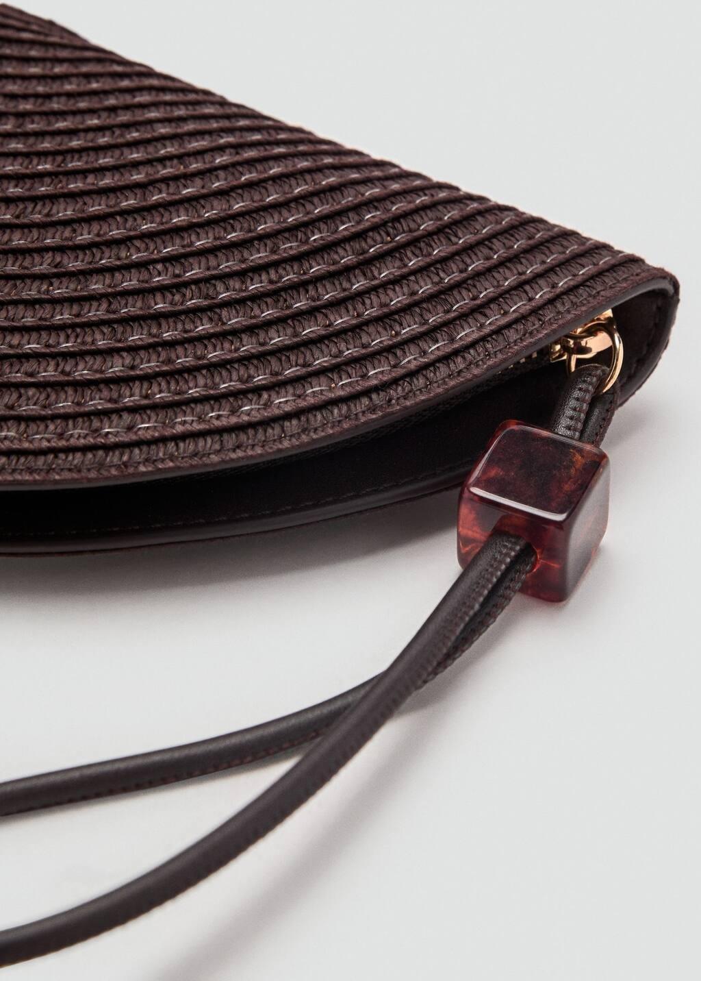 Brown Natural Fibre Toiletry Bag With Bead Detail, Dark Brown, large image number 3