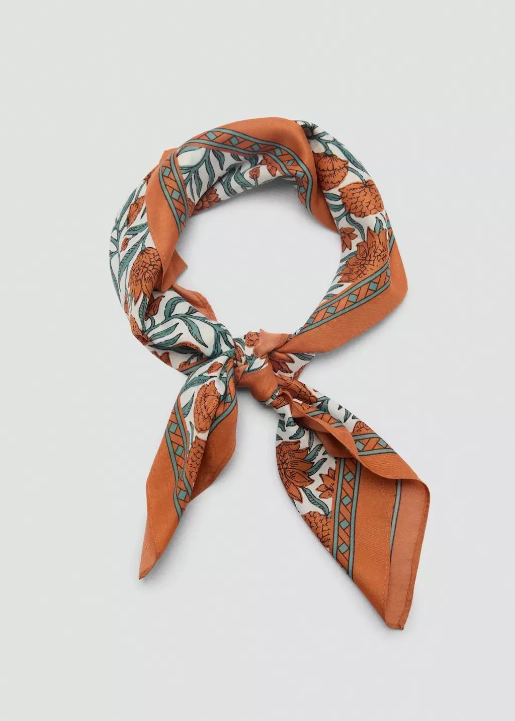 Orange Floral-Print Scarf, Medium Orange, large image number 1