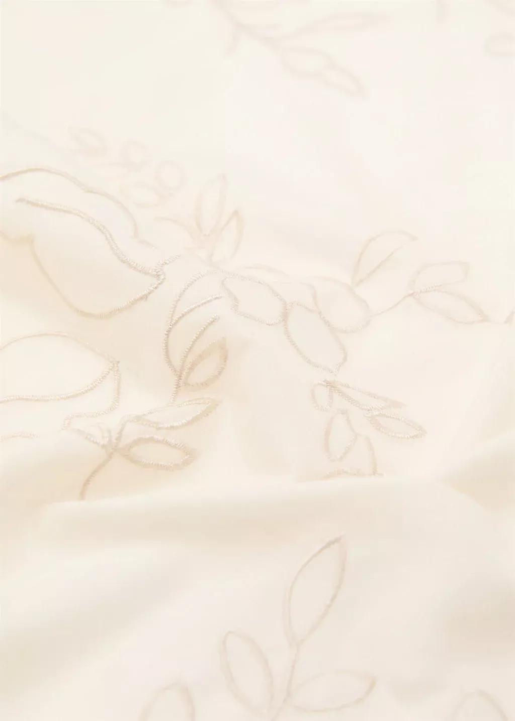 Beige Floral-Embroidered Cotton Handkerchief, Light Beige, large image number 0