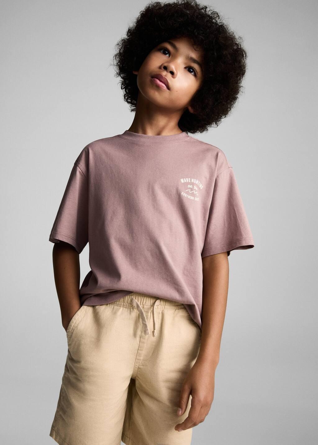 Brown Lt Pastel Elastic Waist Linen Bermuda Shorts, Kids Boy, , large image number 1