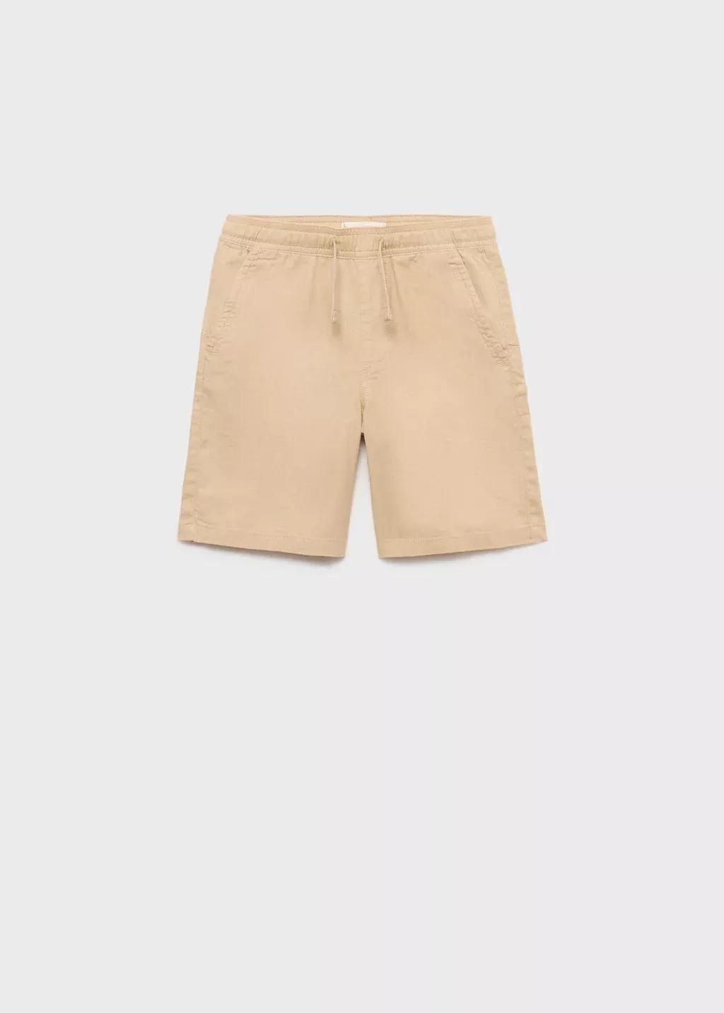 Brown Lt Pastel Elastic Waist Linen Bermuda Shorts, Kids Boy, , large image number 3
