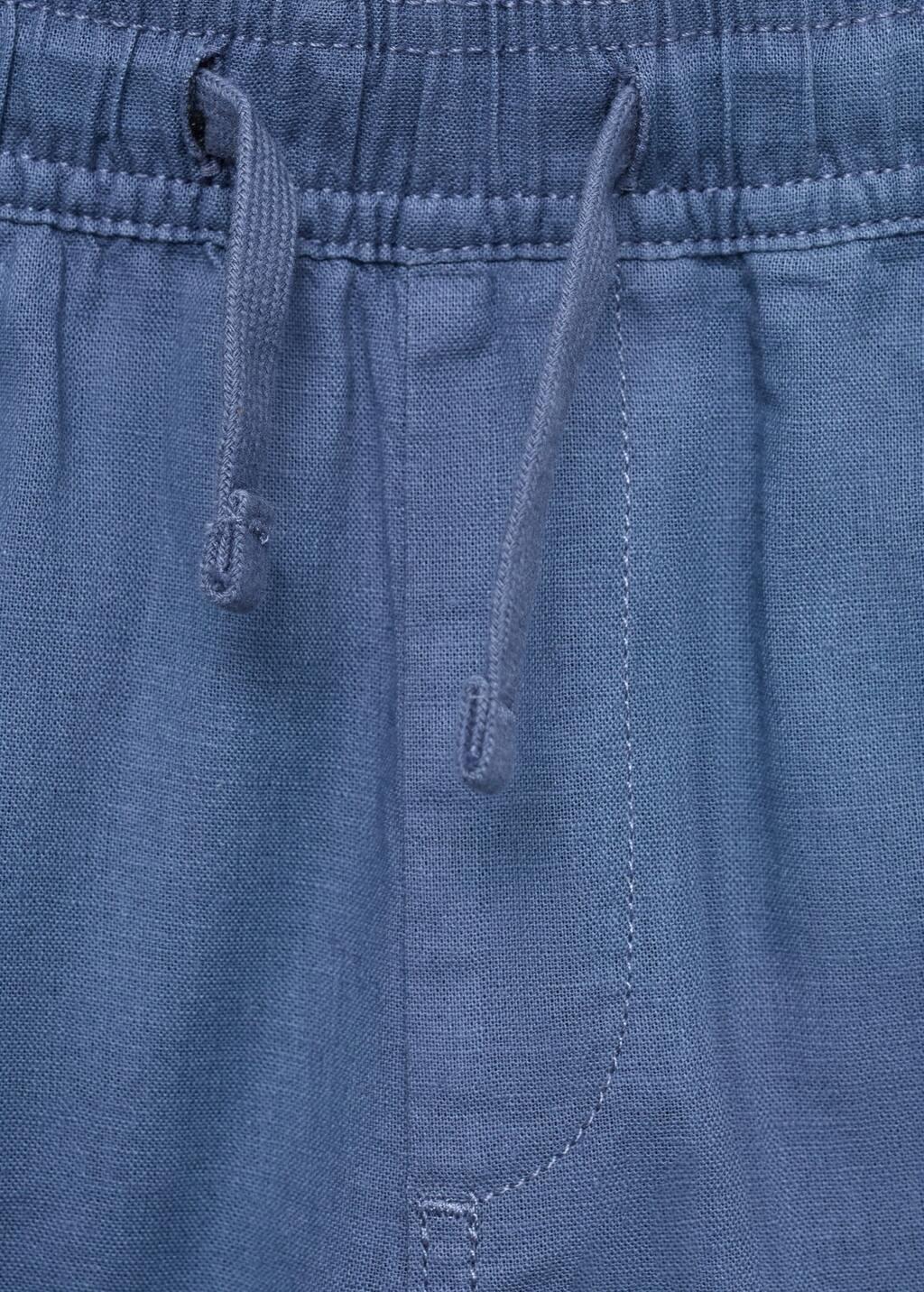 Blue Elastic Waist Linen Bermuda Shorts, Kids Boy, , large image number 1