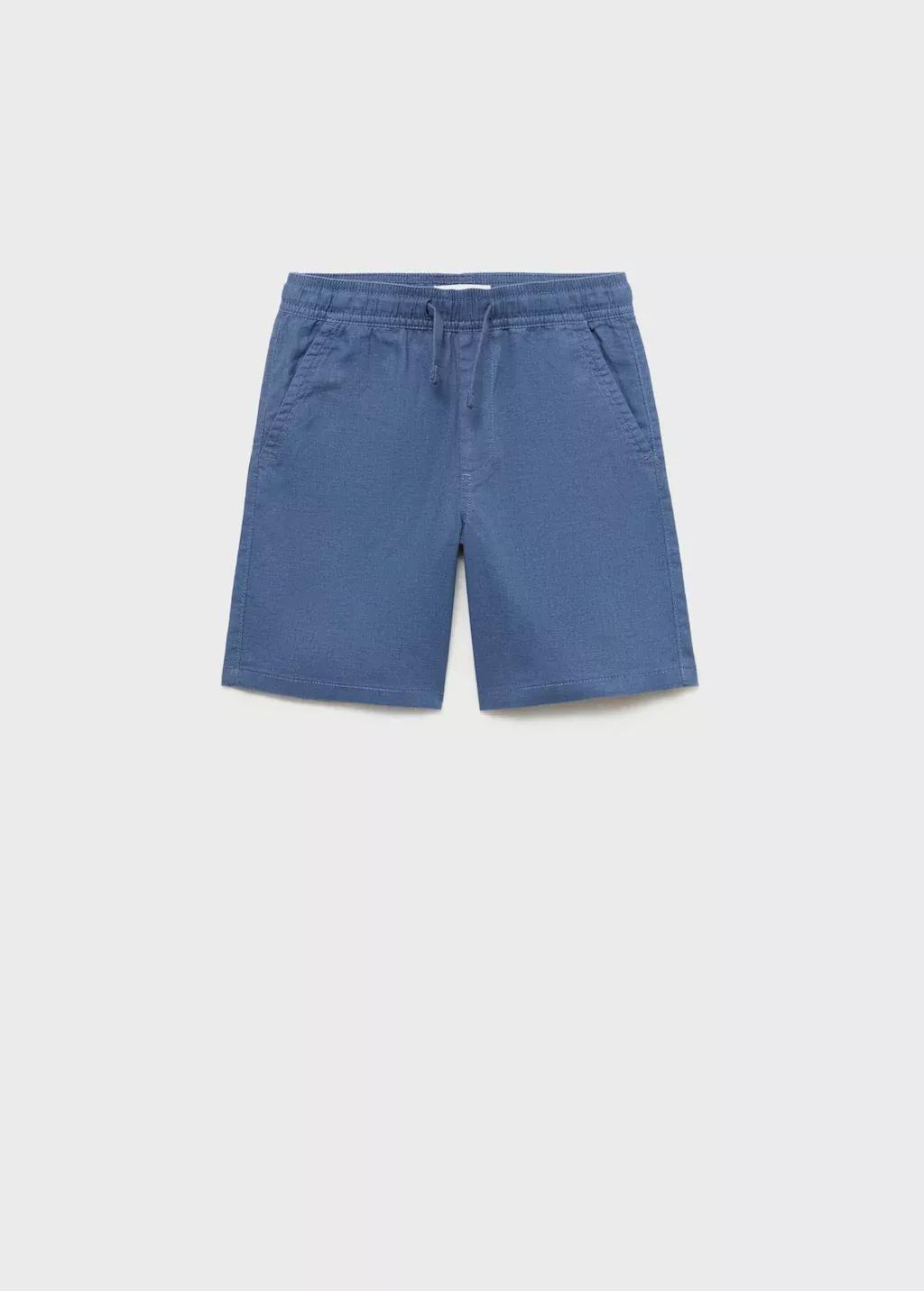 Blue Elastic Waist Linen Bermuda Shorts, Kids Boy, , large image number 3