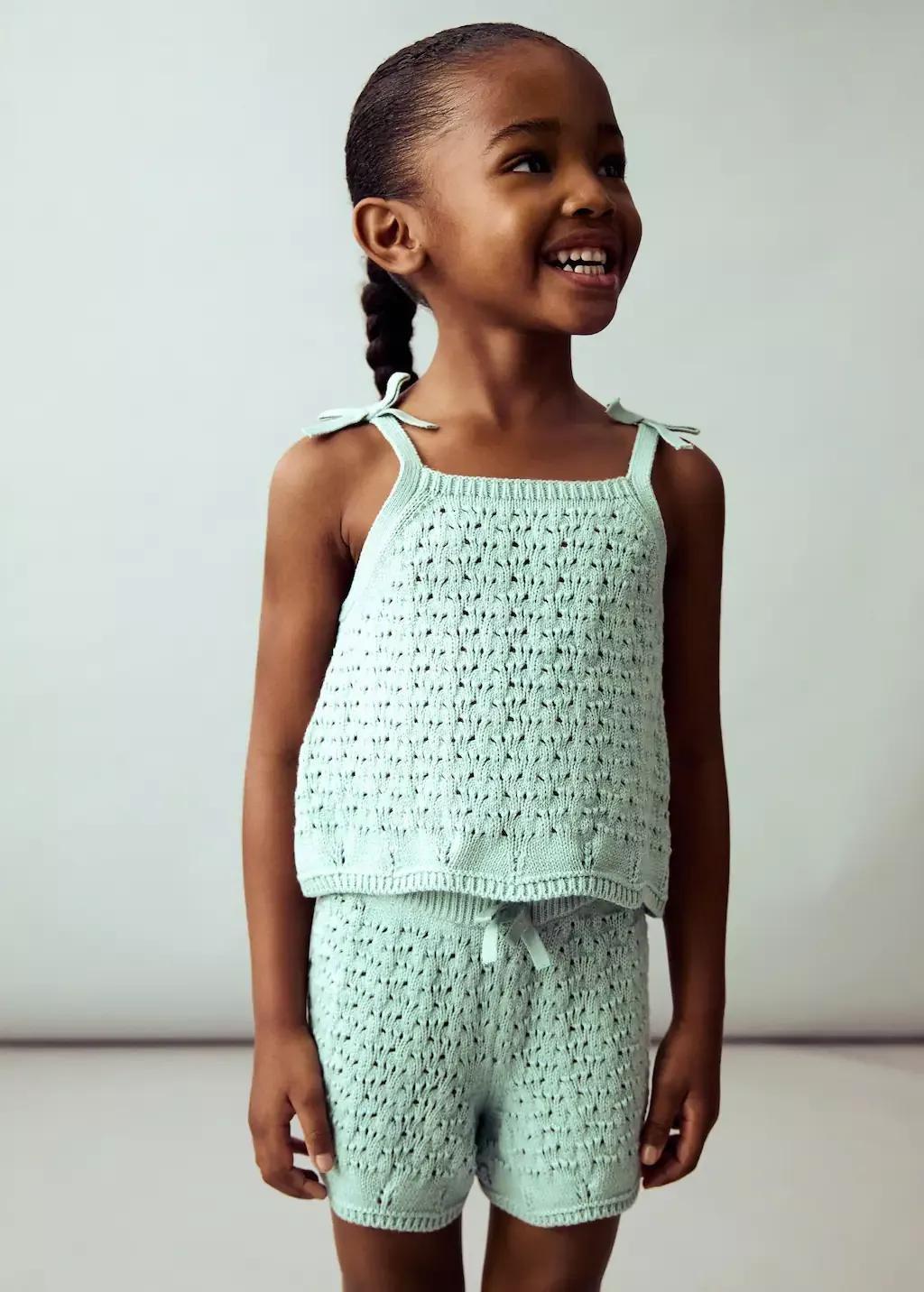 Turquoise Crochet Knitted Shorts, Baby Girl, , large image number 0