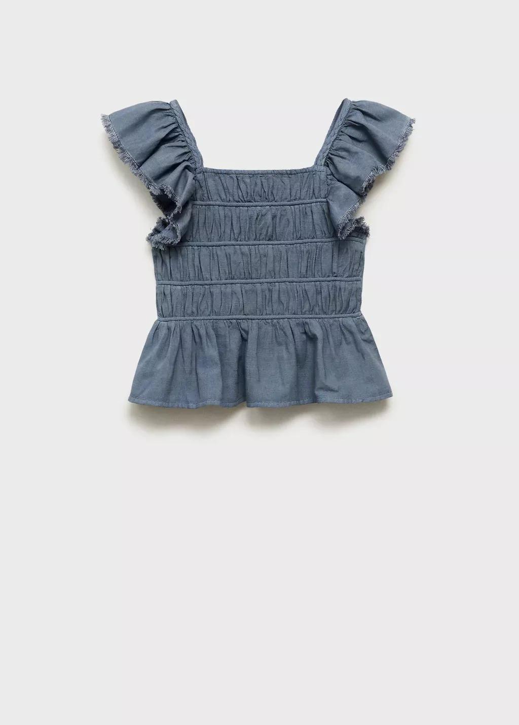 Blue Ruched Blouse With Ruffles, Kids Girl, , large image number 3