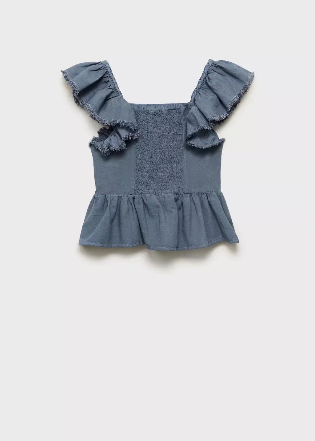 Blue Ruched Blouse With Ruffles, Kids Girl, , large image number 4