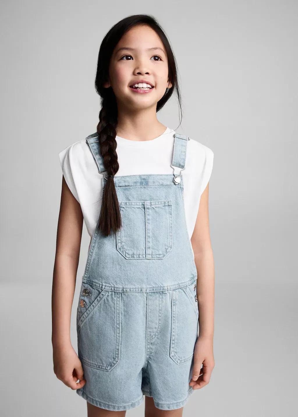 Blue Short Denim Dungarees, Kids Girl, , large image number 0