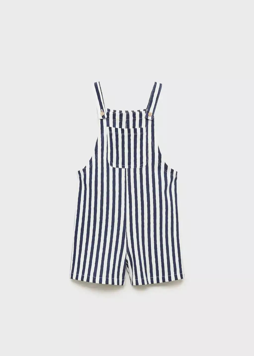 Navy Striped Short Dungarees, Baby Boy, , large image number 0