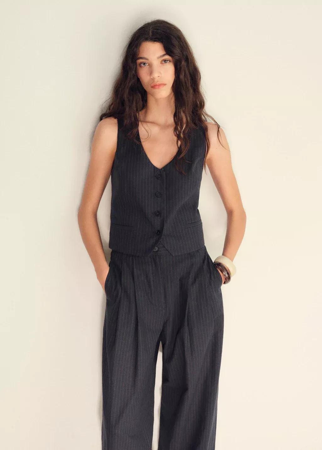 NAVY Linen-blend suit waistcoat, Navy, medium