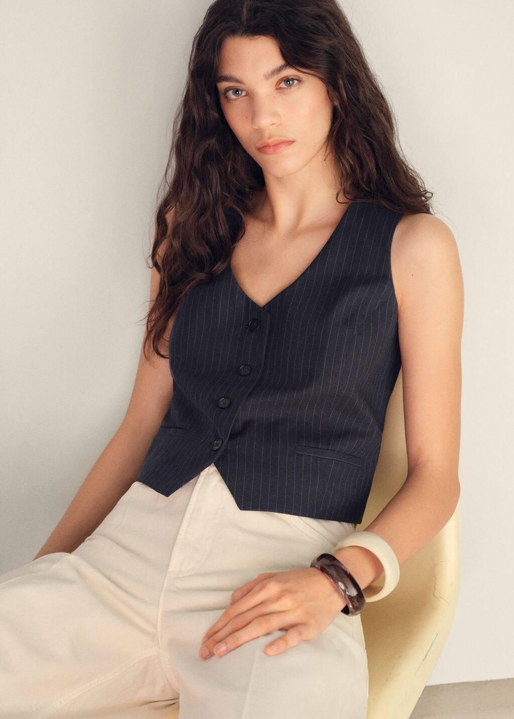 NAVY Linen-blend suit waistcoat, Navy, medium