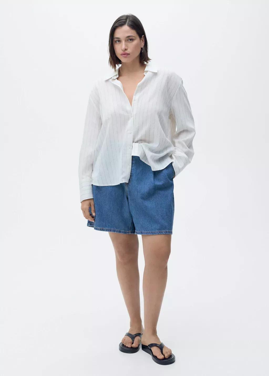 Blue Pleated Denim Bermuda Shorts, , large image number 2
