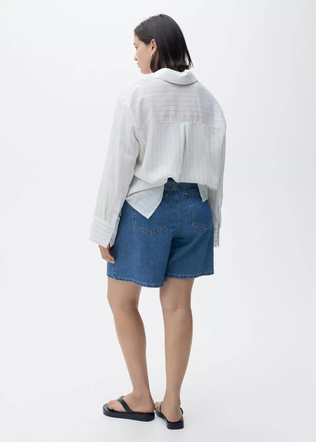 Blue Pleated Denim Bermuda Shorts, , large image number 4