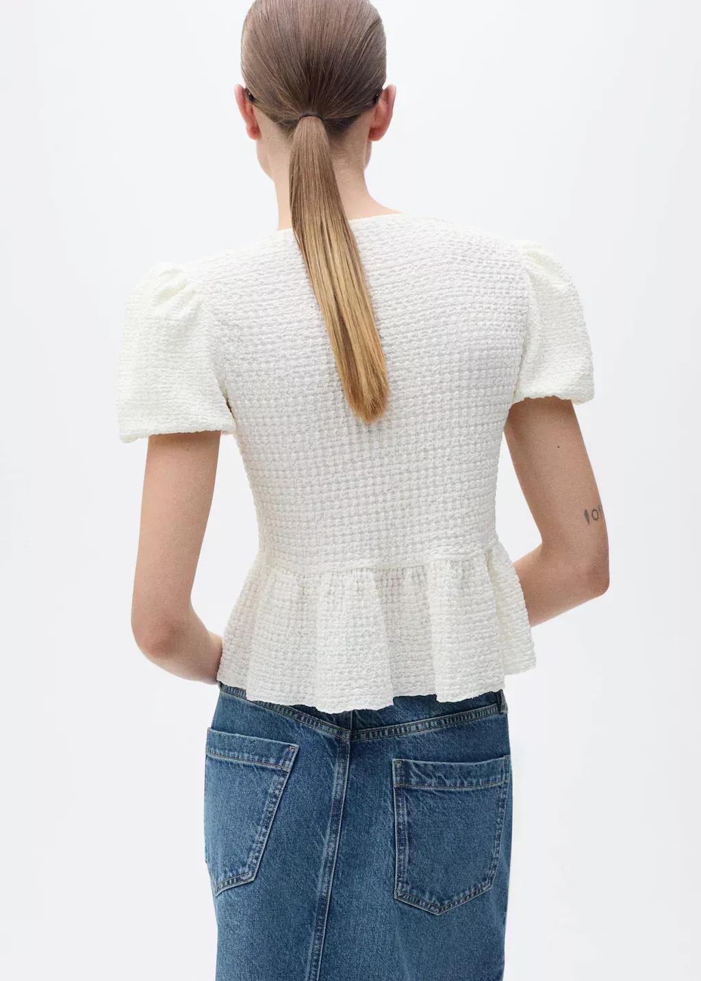 Beige Textured Blouse With Bow Closure, , large image number 6
