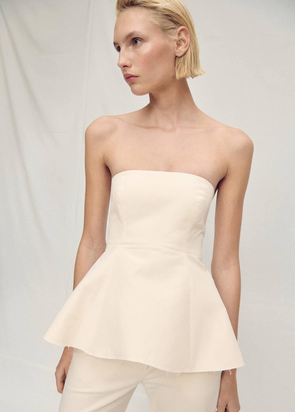 Yellow Strapless Peplum Top, 0201_10, large image number 0