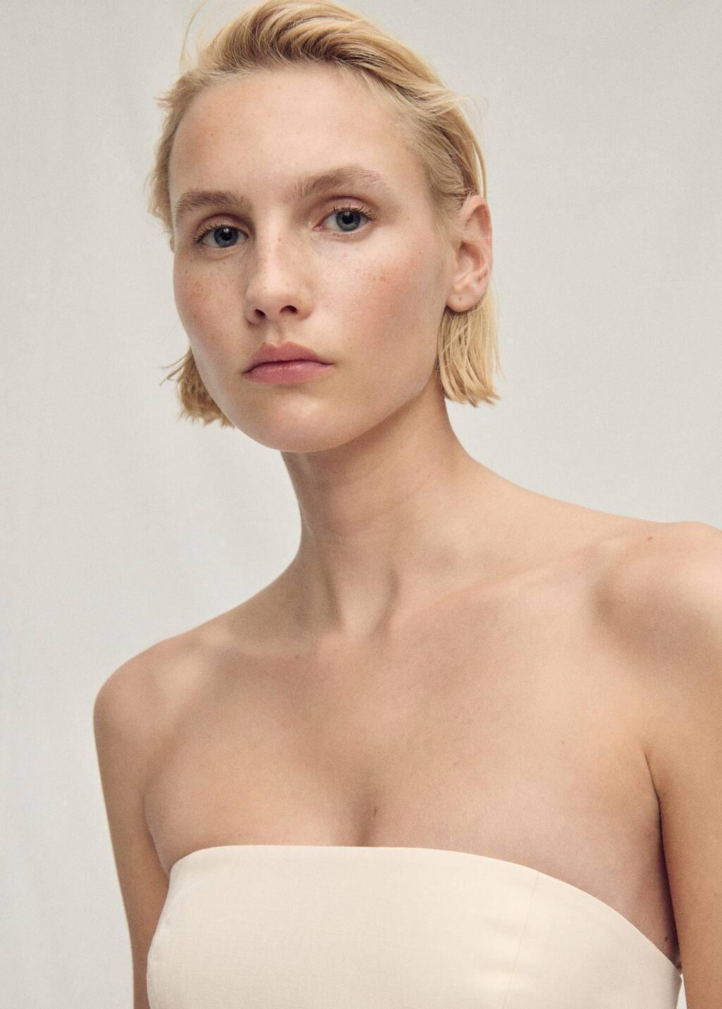 Cream Strapless Peplum Top, , large image number 2