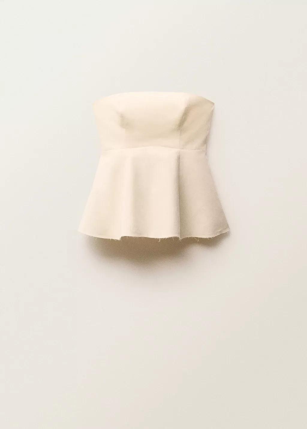 Cream Strapless Peplum Top, , large image number 3