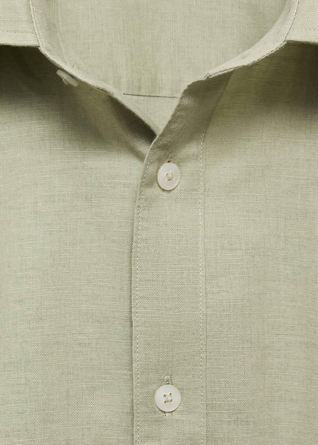 Green Short Sleeve Linen-Blend Shirt, , large image number 4