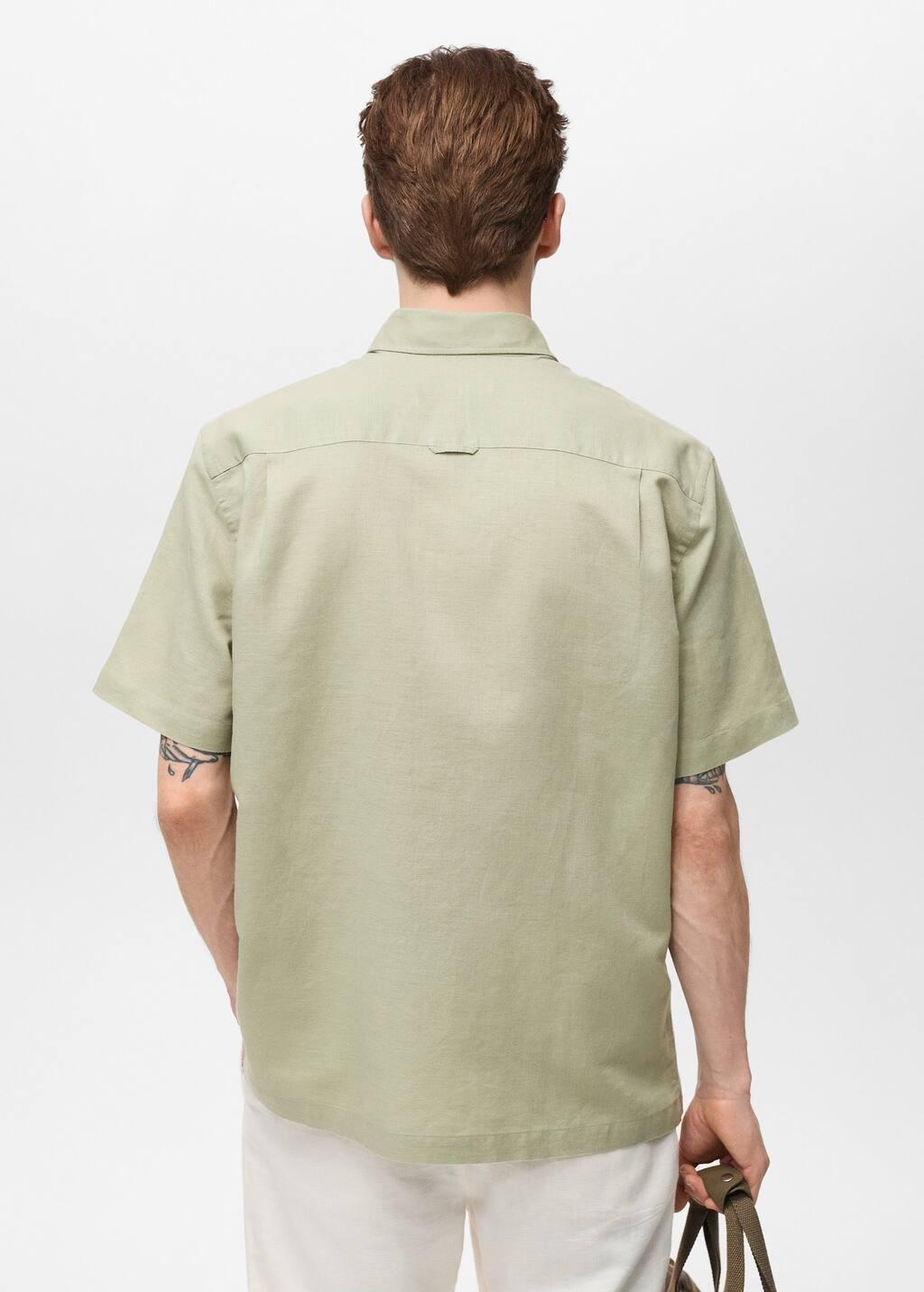 Green Short Sleeve Linen-Blend Shirt, , large image number 5