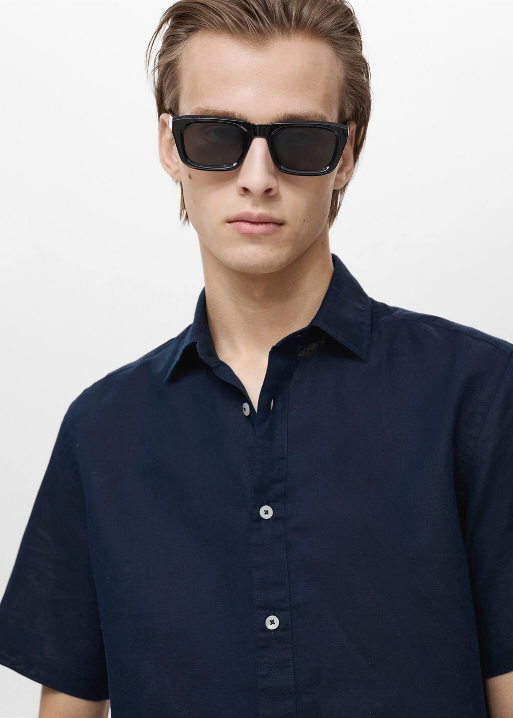 NAVY Short sleeve linen-blend shirt, , large image number 1