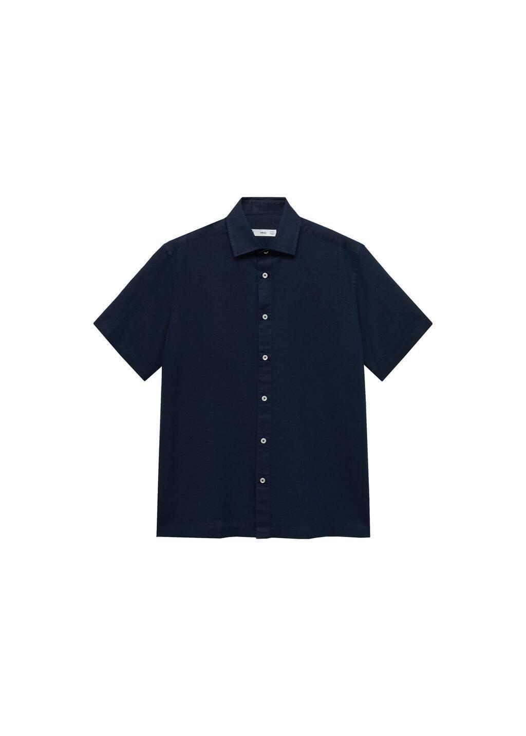NAVY Short sleeve linen-blend shirt, , large image number 2