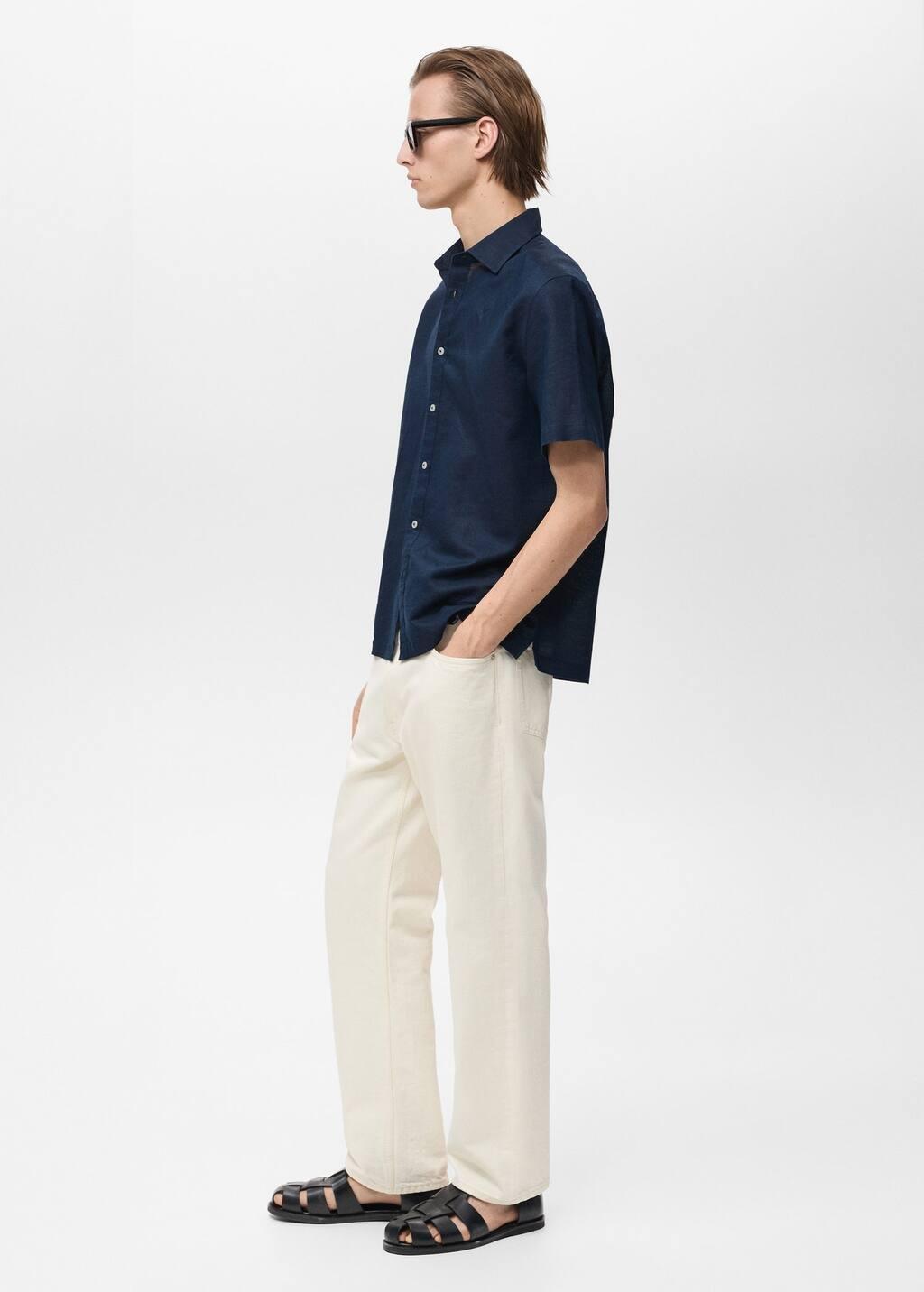 NAVY Short sleeve linen-blend shirt, , large image number 3