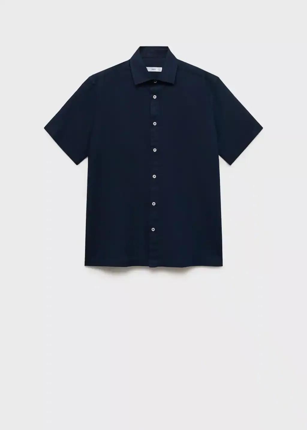 NAVY Short sleeve linen-blend shirt, , large image number 4