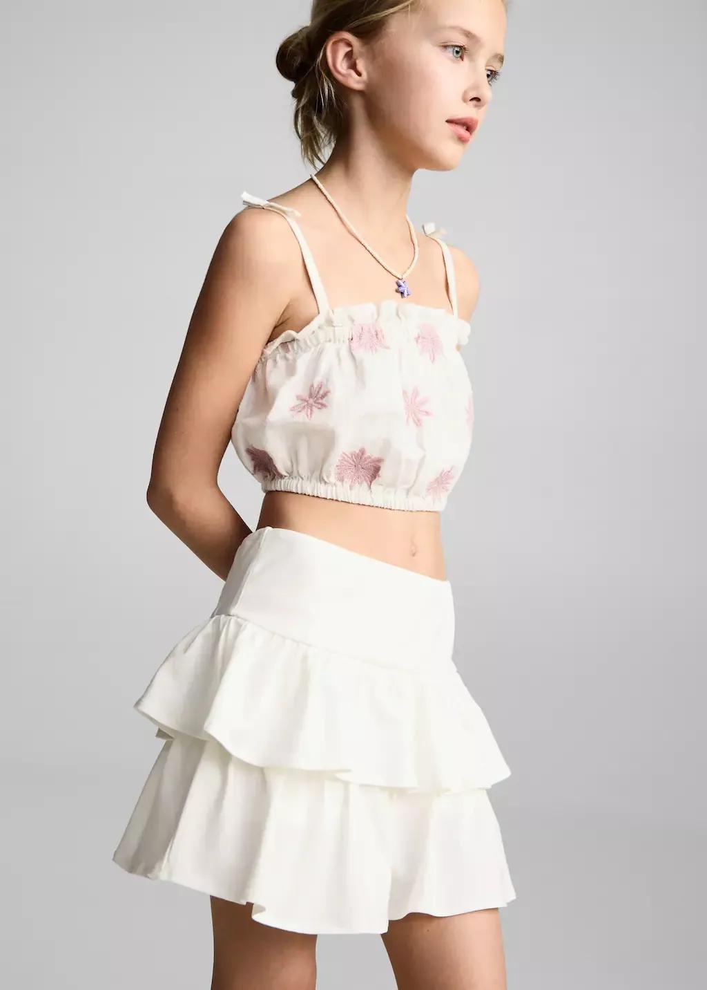 White Ruffled Trouser Skirt, Kids Girl, , medium