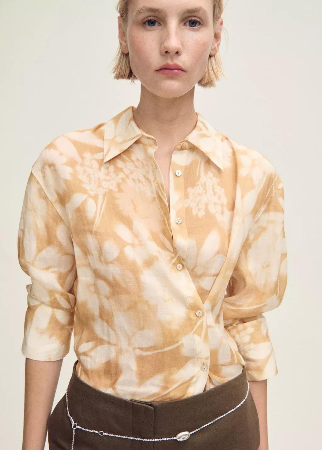 Yellow Floral Shirt With Multi-Position Closure, , large image number 0