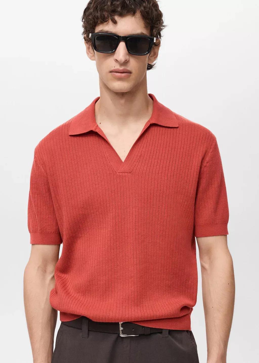 Red 100% Cotton Ribbed Structured Polo Shirt, , large image number 0