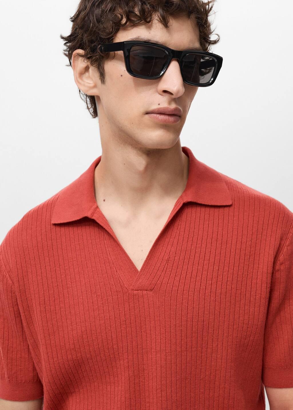 Red 100% Cotton Ribbed Structured Polo Shirt, , large image number 1