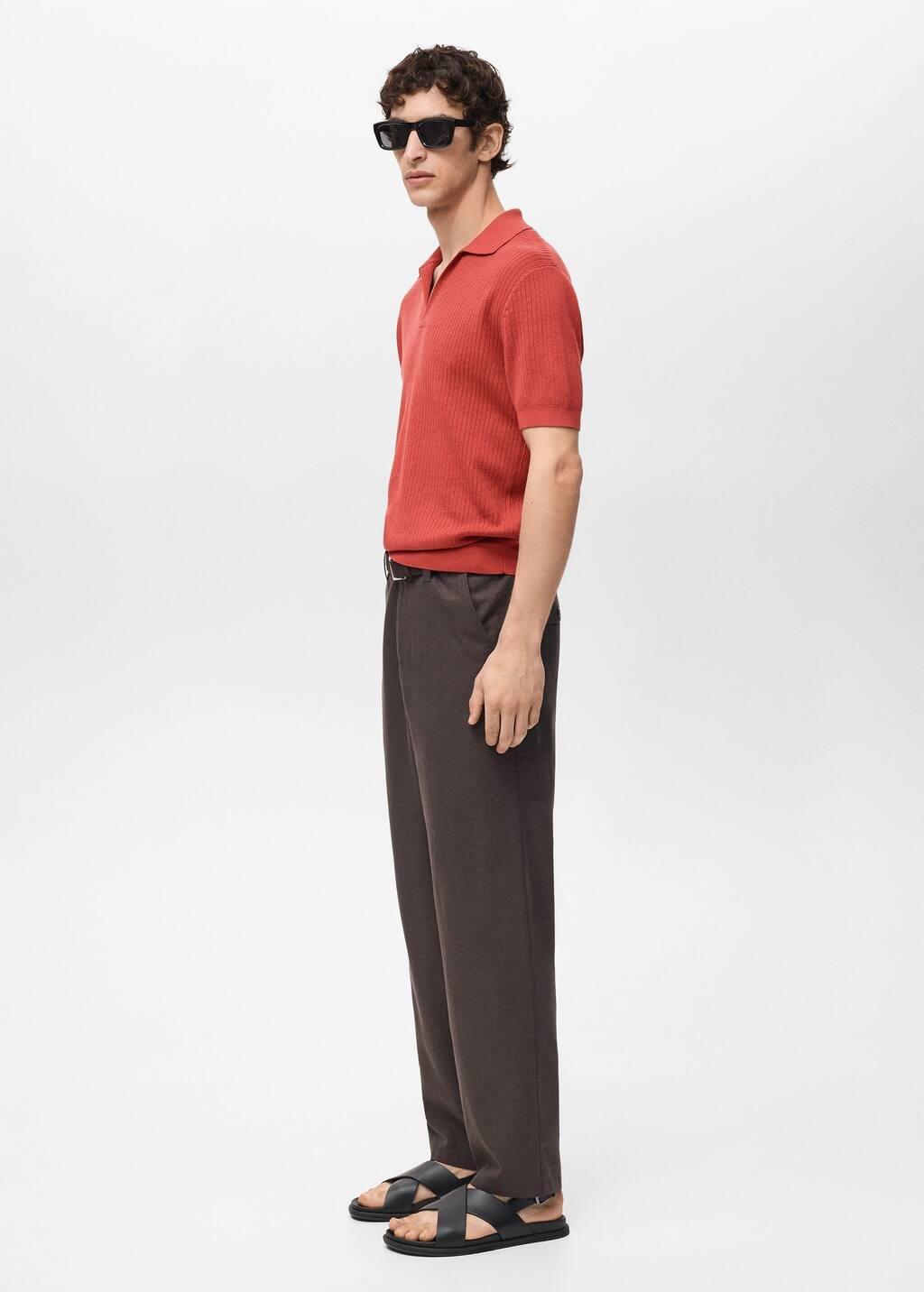 Red 100% Cotton Ribbed Structured Polo Shirt, , large image number 2